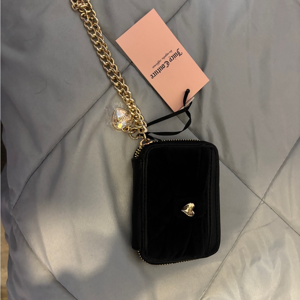Juicy Couture Black wallet with wristlet Gold Chain and charm